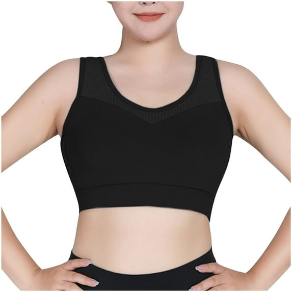 Mrat Strapless Bras for Women Push up Plus Size High Support Sports Camisole Racerback Crop Tops Lace Bralettes V Neck Front Zipper Sports Yoga Bra Cross Beautiful Back Underwear Black 4XL