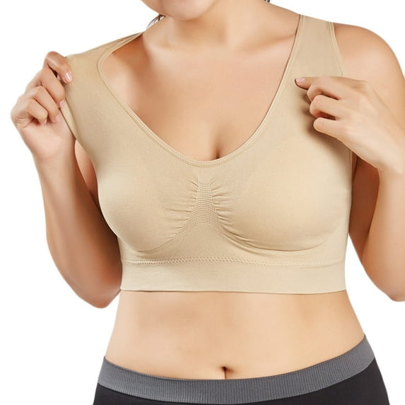 Mrat Strapess Bras for Women V-Neck Solid Comfort Sports Strapless Seamless Bralettes for Women Strapless Bras for Women Yoga Tops Traceless Camisole Underwear Bra Beige L