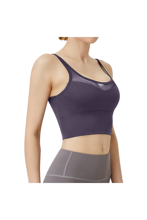 Tank Tops with Built in Bras Underwear Thin Plus Size Longline Sports Lace Crop Cami Tops Sheer Wire-Free Longline Bralette No Sponge Breathable Upper Push up Bra Purple L