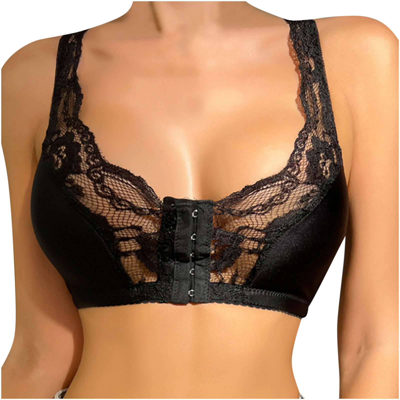 Mrat Clearance Workout Bras for Women Ladies Bra without Wire Wireless Push up Women's Unlined Scoop Neck Bralette Workout Bras for Women Large Lace Size Lingerie Bras Black XL