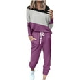 thumbnail image 1 of Mrat Club Outfits for Women 2 Piece Jogging Sets Color Block Polyester Long Sleeve Sweatsuits Sets Two Piece Track Suits Drawstring High Waist Pants Set Comfy Outfits O-Purple 5XL, 1 of 5