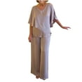 thumbnail image 1 of Mrat Comfy Colors Hooded Set Mother of Bride Dressy for Wedding Two Piece Vintage Satin Pantsuits Formal 3/4 Sleeve Irregular Hem Tops Loose Pants Women Guest Outfit S-52 Khaki XXL, 1 of 6