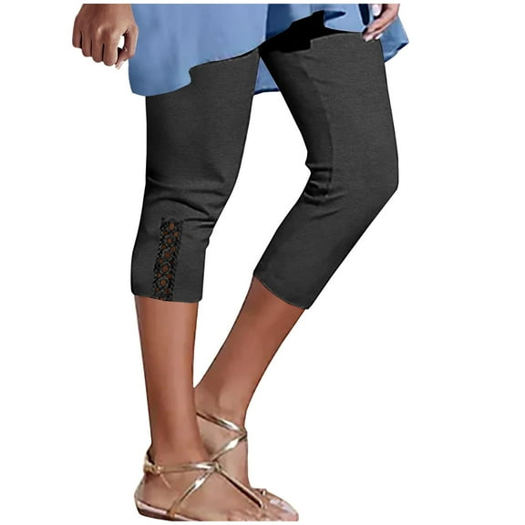 Mrat Comfy Loose with Pockets Women's Trendy Hiking Outdoor Pants Solid Color Capris Matching Slim Fitting Yoga Gym Pants Linen Casual Summer Pants S-6 Black M