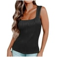 thumbnail image 1 of Mrat Compression Tank Tops Womens Summer Squeresd Neck Tank Tops Casual Textured Basic Tops Sleeveless Shirts Basic Knit Sleeveless Shirts S-383 Black XL, 1 of 6