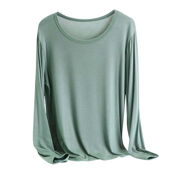 Mrat Cotton Camisoles for Women Women's Loungewear Pajamas Tops Long Sleeves Pullover Sleep Basic Shirt S-338 Green 3XL