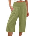 thumbnail image 1 of Mrat Cotton Line Pants Women's Loose Wide Leg Pants High Waist Straight Pants with Pockets Linen Capris for Ladies S-12 Mint Green m, 1 of 5