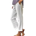 thumbnail image 1 of Mrat Cotton Linen Pants Women Summer Elastic Waist Capris Pants Plus Size Straight Leg Loose Casual Solid Trousers with Pockets S-63 White 3XL, 1 of 6