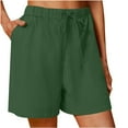 thumbnail image 1 of Mrat Cotton Linen Shorts for Woman Drawstring Elastic Waist Shorts Comfy Wide Leg 5 Inch Inseam Beach Short with Pockets S-56 Green m, 1 of 6