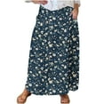 thumbnail image 1 of Mrat Cotton Maxi Skirt Women's Casual Retro Floral Skirts Linen Elastic Waist Pleated Maxi Skirt with Pockets Plus Size Skirts S-258 Black 5XL, 1 of 5