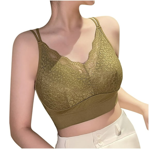 Mrat Cotton Sports Bras for Women Women's Lace Bra T-Shirt Bra Seamless Longline Cropped Tank Underwear Bras S-435 Yellow L