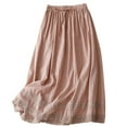 thumbnail image 1 of Mrat Cover Up Skirts Women's Summer Loose Retro Elastic Waist Full Length Embroidery Skirt Double Layer Flowing Cotton and Linen Gauze Skirt Long Tulle Skirt S-38 Pink-A XXL, 1 of 9