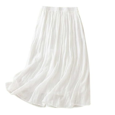 Mrat Cover Up Skirt Women's Summer Solid Elastic Waist Cotton Linen Ankle Beach Skirt Cover Up Skirt S-33 White XXL