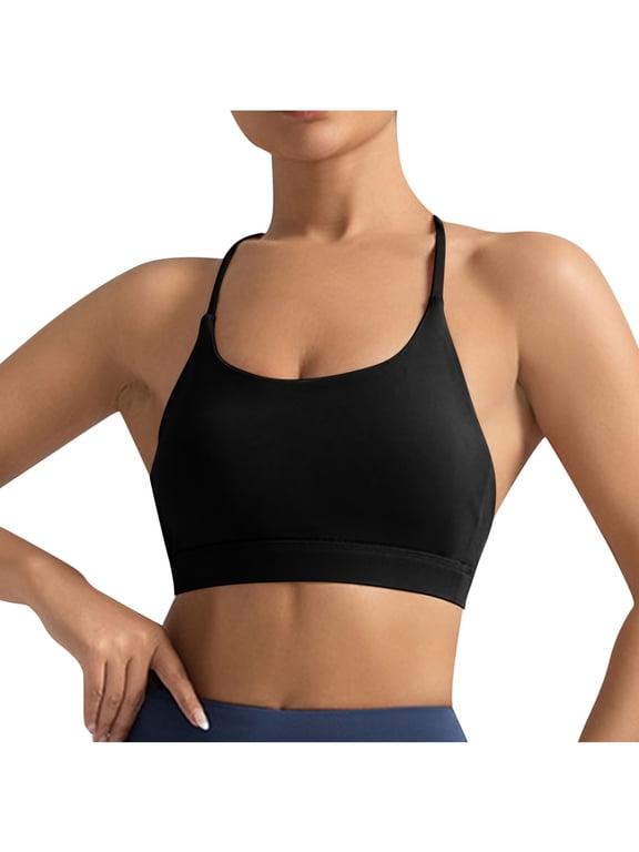 Crazy Yoga Sports Bra Womens Hanging Neck Longline Sports Bra - Backless Padded Workout Yoga Cropped Tank Tops with Built in Bra S-268 Black XXL
