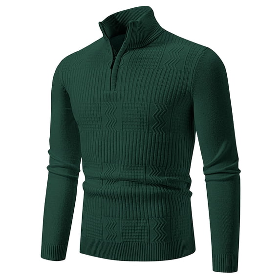 Mrat Crewneck Pullover Sweater Men Men's Winter Casual Fashion Solid Color Zipper Design Long Sleeved Collar Sweater Comfy Sweaters for Men S-87 Green L