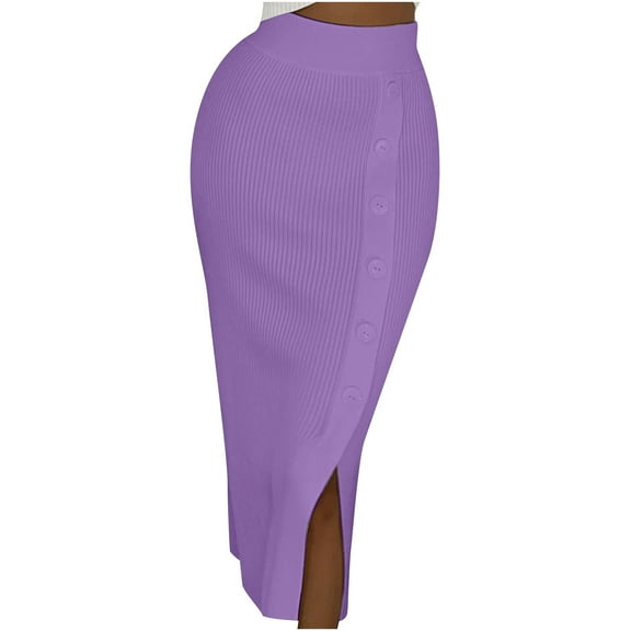 Mrat Crochet Skirts Women's Fashion Slit Sweater Dress Slim Body Skirt Fish Tail Skirt S-59 Purple S