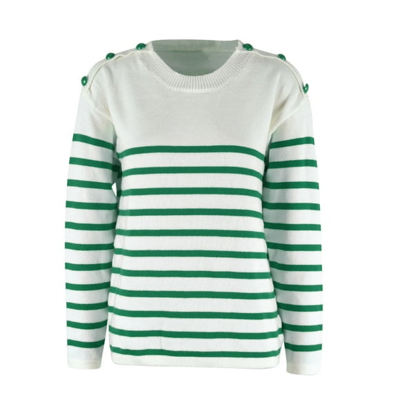 Mrat Crochet Sweaters for Women Women's Knitted Striped Pullover Fashion Casual Long Sleeve Sweater Womens Tops Sweaters S-114 Green S