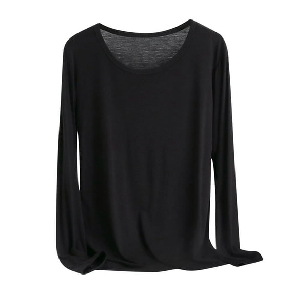 Mrat Crop Tank Tops for Women Women's Loungewear Pajamas Tops Long Sleeves Pullover Sleep Basic Shirt S-338 Black 3XL
