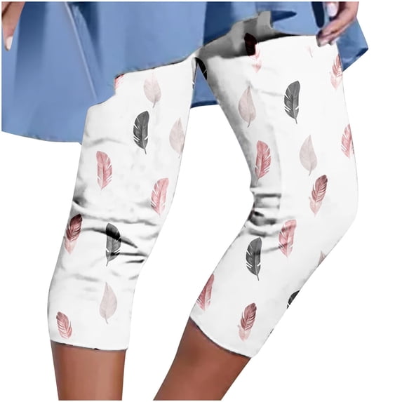 Mrat Cropped Comfy Baggy Trousers Women's Summer Casual Elastic Waist Printed Cropped Pants Ygga Capris Trousers Pants S-139 White L