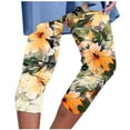 thumbnail image 1 of Mrat Cropped Yoga Pants for Women Beach Capris Legging Stretchy Pants High Waisted Lightweight Capris Floral Print Workout Jogging Tights S-13 Yellow L, 1 of 5