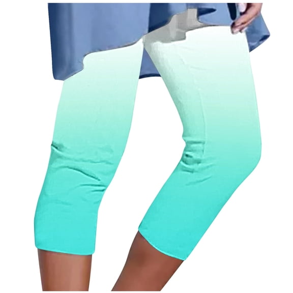Mrat Cropped Yoga Pants for Women Plus Size Knee-Length Gradient Beach Capris Legging Stretchy Pants Lightweight Capris Workout Jogging Tights S-19 Mint Green XL