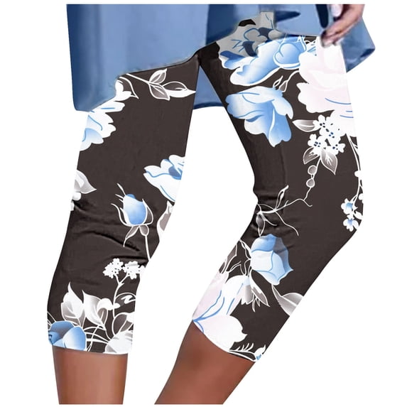Mrat Cropped Yoga Pants for Women Stretchy Pants High Waisted Lightweight Capris Leggings Floral Print Workout Running Tights S-4 Black L