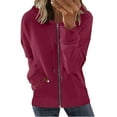 thumbnail image 1 of Mrat Cute Jackets for Women Ladies Hoodies Jackets with Hood Womens Winter Polyester Long Sleeve Pockets Zip up Hooded Sweatshirt Lightweight Fleece Jackets Outerwear H-Wine XXL, 1 of 5