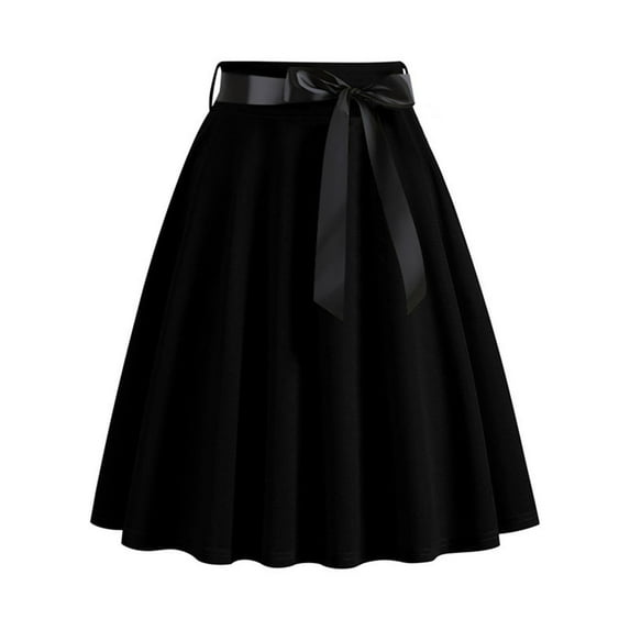 Mrat Cute Skirts for Women Women's Midi Skirt A-Line Retro Temperament Half Skirt Pleated Flowy Skirts Golf Skirts S-238 Black M