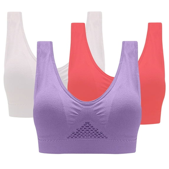 Mrat Deep V Bras for Women 3-Pack Women Sports Bra without Wire Free Support Yoga Running Underwears Supportive Bralettes for Women Lace S-2137 Multicolor L