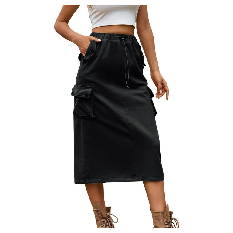 Mrat Denim Skirt Women Women's Cargo Skirts Drawstring High Waist