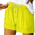 thumbnail image 1 of Mrat Drawstring Waist Loose Pants Women's Solid Casual Loose Pockets Drawstring Short Pants Women Wide Leg Half Short Suit Pants S-94 Yellow XXL, 1 of 5