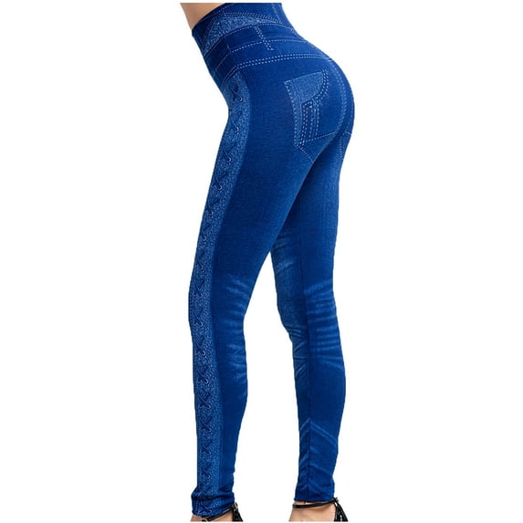 Mrat Dress Pants for Women Leggings High Waist Side Pants Plus Size Yoga Pants Printed Hip Raising Capris Blue_B XS