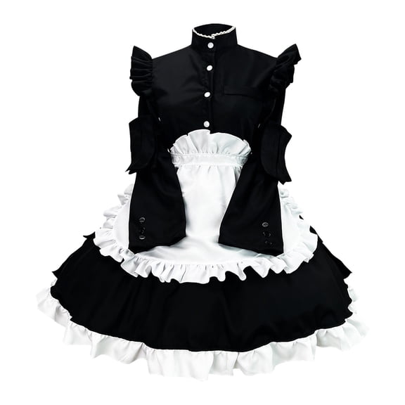 Mrat Dresses Evening Formal Plus Size Women's Long Sleeved French Maid Standing Collar Lace Role-Playing Dress Womens Dresses Spring S-706 Black 5XL