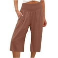 thumbnail image 1 of Mrat Elastic Waist Capris for Women Casual Summer Wide Leg Cropped Pants Ladies High Waisted Stretch Pants with Pockets Cropped Trousers Female Women's Cropped Pants Coffee 3XL, 1 of 5