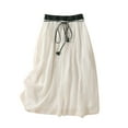 thumbnail image 1 of Mrat Elastic Waist Pleated Skirts Women's Summer Solid Elastic Waist Cotton Linen Ankle Skirt Front Drawstring Asymmetrical Skirt S-35 White XXL, 1 of 5