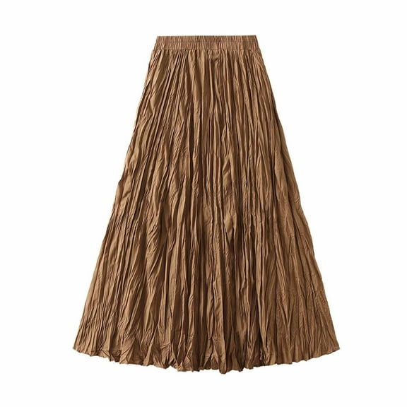 Mrat Elegant Skirts Women's Fashion Classic High Waist Flowing Skirt Slimming Elastic Waist Skirt Summer Spring Skirts S-54 Coffee One Size