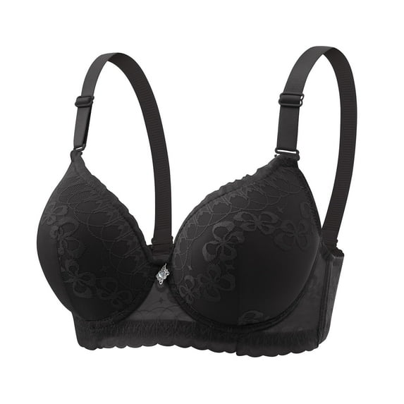 Mrat Everyday Lace Bras Womens Comfy T-Shirt Bra, Underwire Bra, Full Cover Bras for Women High Support Bralettes for Women S-2 Black 38