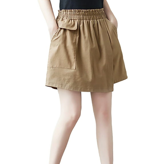 Mrat Exercise Pants for Ladies Fashion Women Solid Color Casual Loose Beach Shorts Sleep Shorts Women S-238 Khaki L