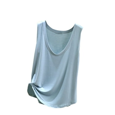Mrat Exercise Tank Tops Women's Casual and Fashionable Outerwear Solid Color Round Neck Sleeveless Tops Exercise Tank Tops for Women S-343 Light Blue XL