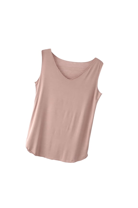 Extra Long Tank Tops Women's Solid Color Camisole Women's Loose Sleeveless V-Neck Tank Tops Camisoles with Built In Bra S-525 Khaki XL