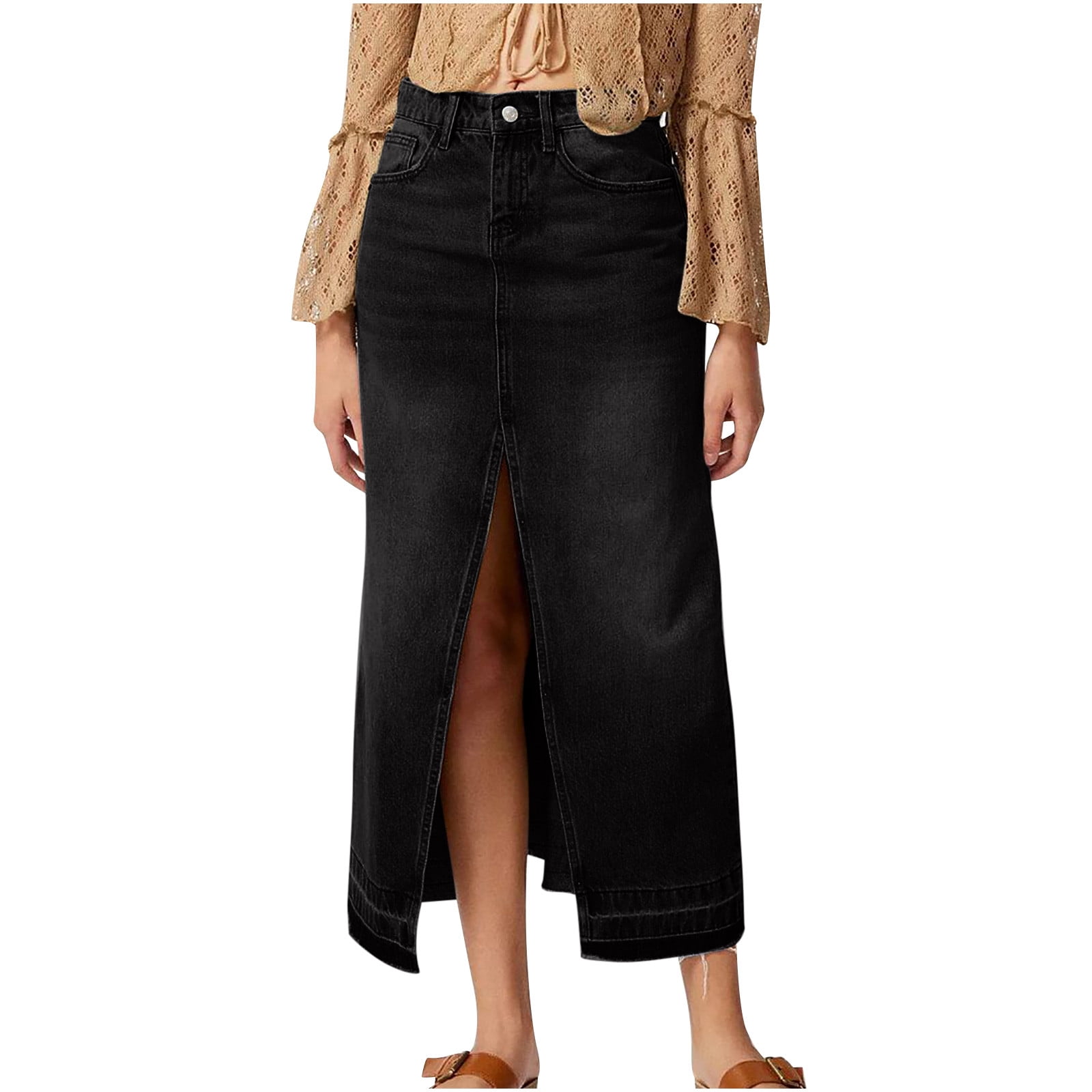 Women Multi Buckle Hip Fishtail Denim Long Skirts