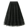 thumbnail image 1 of Mrat Fish Tail Skirt Women's Solid Color Ruffled Mesh Skirt High Waist Prom Poached Skirt Half-Length Skirt Cargo Skirts S-159 Black L, 1 of 7