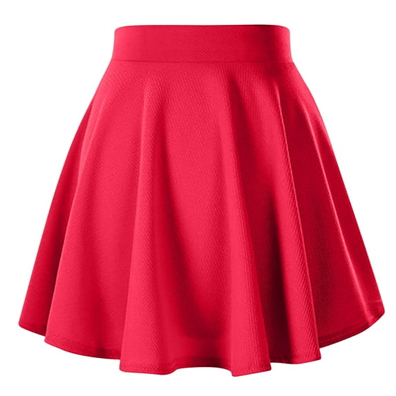Mrat Flared Midi Skirts Women's Basic Versatile Stretchy Flared Casual High Waist Skater Skirt Straight Skirts S-37 Red-A M