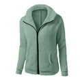 thumbnail image 1 of Mrat Fleece Coat Women's Fleece Hooded Zip up Sweater Long Sleeve Solid Color Casual Coat/Jacket Winter Cotton Coat S-172 Mint Green S, 1 of 2