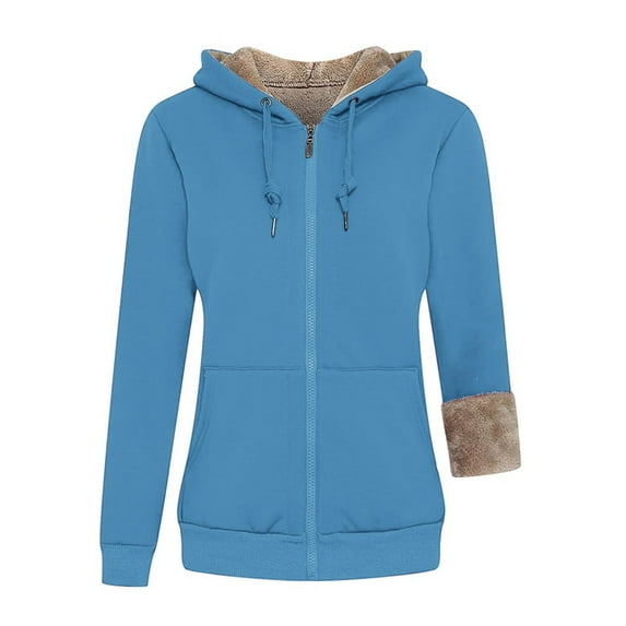 Mrat Fleece Zip-up Hoodies Sweatshirts Women Winter Solid Fleece Lined Hooded Sweatshirt with Pockets Soft Lightweight Full Zip Sweatshirts Coat Outerwear Y-Light Blue L