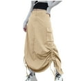 thumbnail image 1 of Mrat Floral Beach Skirts Fashion Women Summer Button Pocket Casual High Waist Solid Long Zipper Drawstring Skirt Elastic Waist Pleated Skirts S-100 Khaki M, 1 of 7