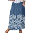 thumbnail image 1 of Mrat Floral Midi Skirt Women's Casual Retro Floral Skirts Linen Elastic Waist Pleated Maxi Skirt with Pockets Plus Size Skirts S-292 Dark Blue 4XL, 1 of 5