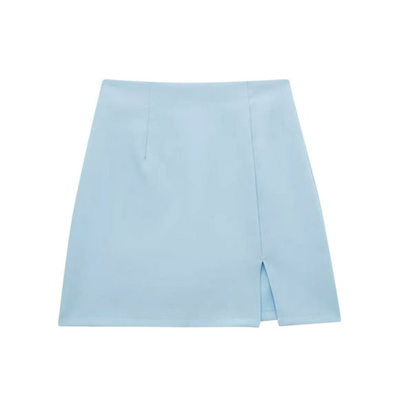 Mrat Floral Midi Skirt Women's Fashion Style Long Sleeve Solid Color Double Breasted Suit Short Skirt High Slit Skirts S-117 Blue L