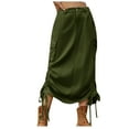 thumbnail image 1 of Mrat Flowy Slit Midi Skirts Women's Spring Summer Work Dress Pocket Skirt Casual Mid-Length Drawstring Skirt High-Low Skirt S-134 Army-Green XL, 1 of 7