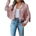 thumbnail image 1 of Mrat Fringe Coat For Women Faux Leather Cowboy Light Cardigan Casual Cropped Cardigan High Low Hem Draped Duster Plus Size Cardigan Style Coat Long Sleeve Tassels Cardigan Coat Pink L, 1 of 8