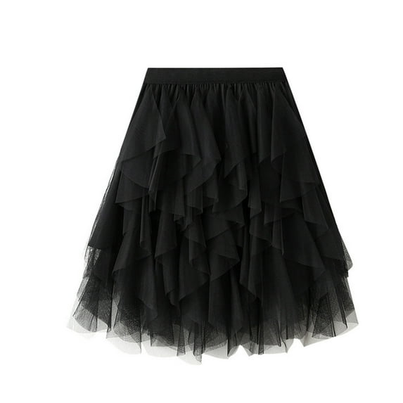 Mrat Fringe Skirt Women Versatile Solid Color Short Skirt Mesh Skirt Multilayer Short Skirt Skater Skirts S-42 Black One Size